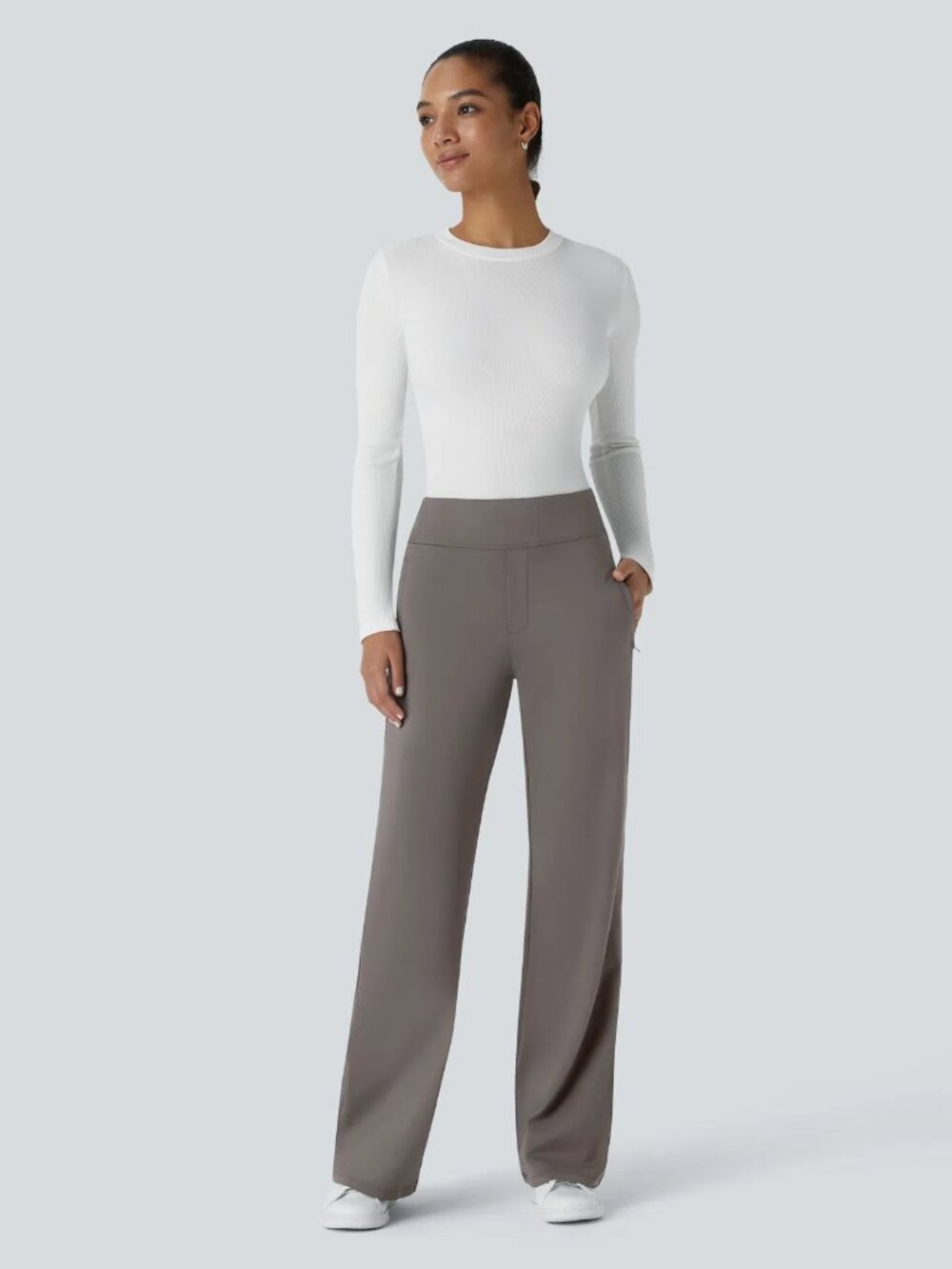 Halara Flex DayStretch Side Zipper Pocket Work Flare Pants NWT Gray Large Tall